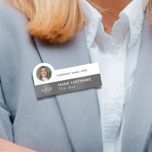 Logo Photo Stylish Simple Grey White Business Name Tag