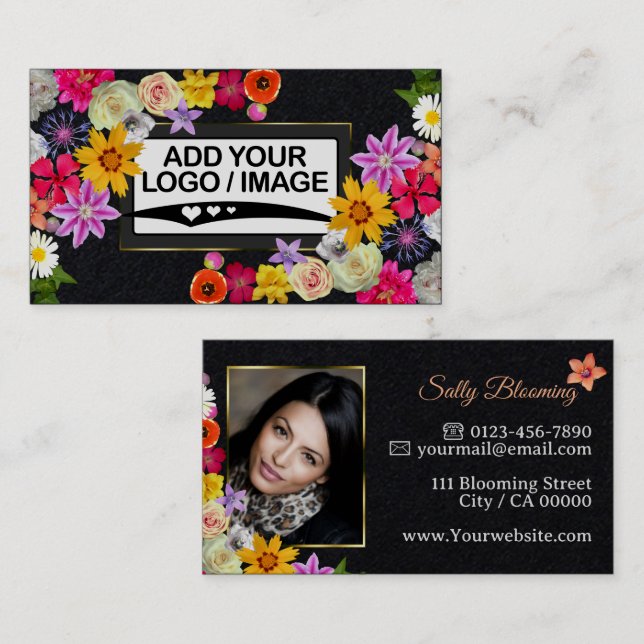 Logo Photo Template Elegant Wildflower Kraft Paper Business Card (Front/Back)