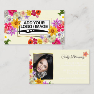 Logo Photo Template Elegant Wildflowers Gold Chic Business Card