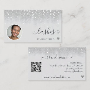 Logo Photo Template Pretty Silver Glitter Rain Business Card
