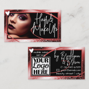 Logo Photo Template Stylish Red Frame Heart Luxe Business Card