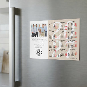Logo Photo White Beige Calendar 2027 Magnetic Card
