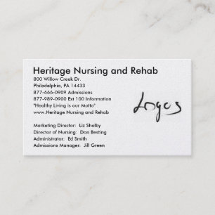 Logo Picture, Heritage Nursing and Rehab , 800 ... Business Card