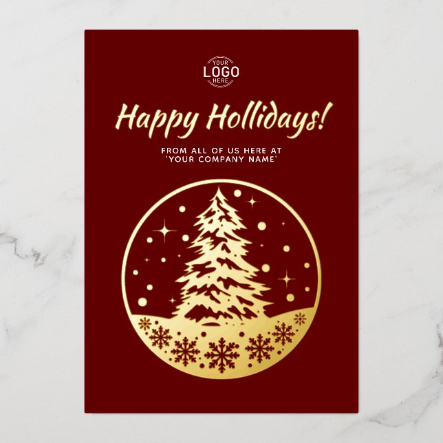 Logo PineTree Gold Burgundy Calendar Holidays Card (Front)