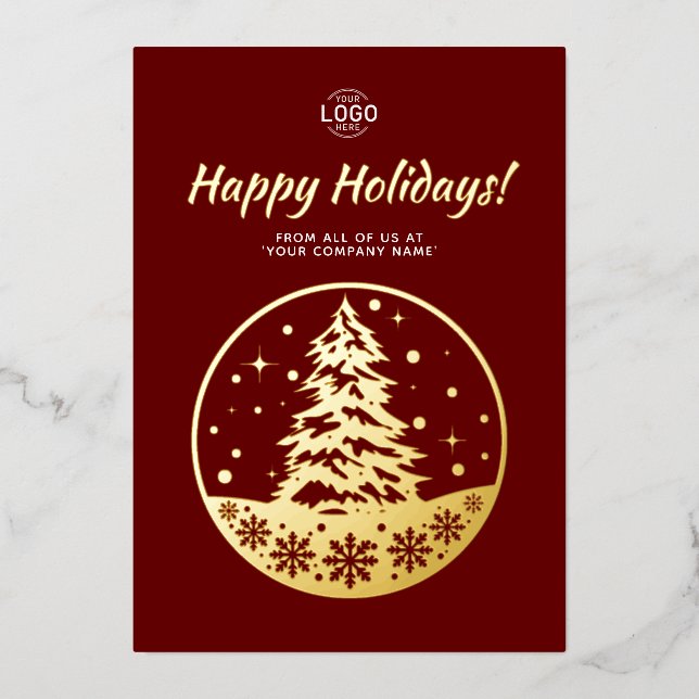 Logo PineTree Gold Burgundy Calendar Holidays Card (Front)