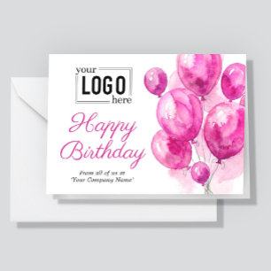 Logo Pink Artistic Balloons Business Birthday Card