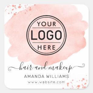 Logo pink brushstroke typography hair makeup square sticker