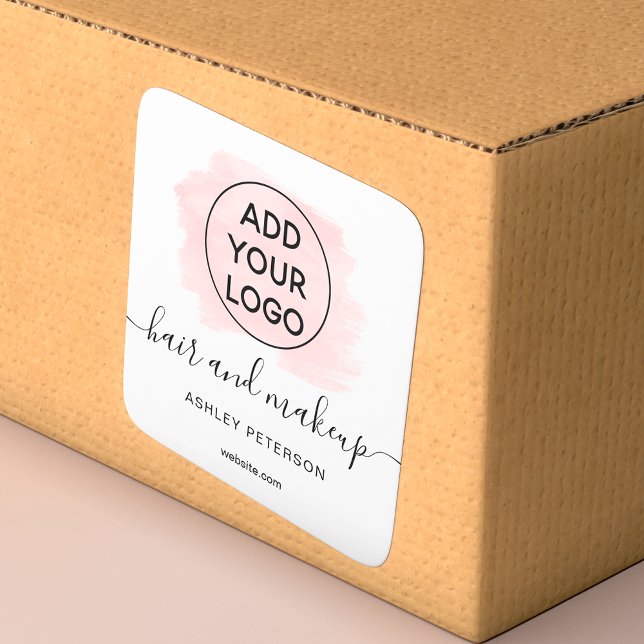 Logo pink brushstroke typography hair makeup square sticker (Creator Uploaded)