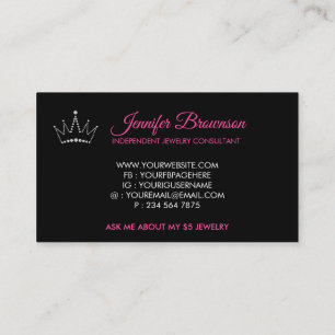 Logo Pink Crown Jewellery Accessories Thank You Business Card