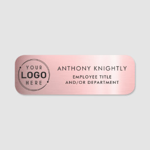 Logo Pink Faux Metallic Plastic Name Tag