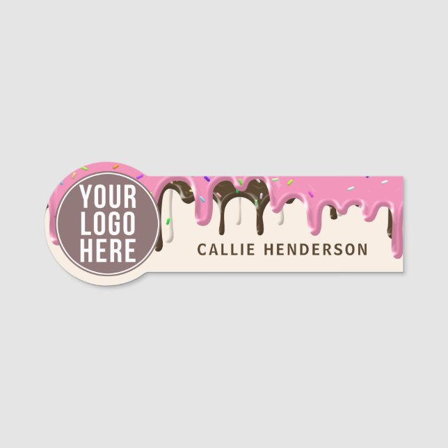 Logo Pink Frosting Bakery Business Employee Name Tag (Front)