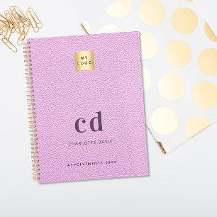 Logo pink leather monogram initials business 2025 planner