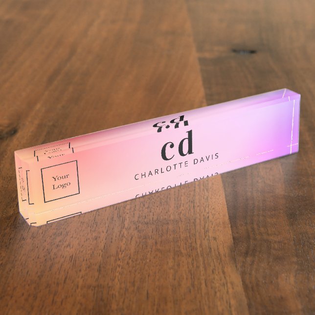 Logo pink purple golden monogram name business nameplate (Side)