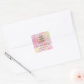 Logo pink rainbow glitter marble chic hair makeup square sticker (Envelope)