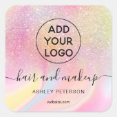 Logo pink rainbow glitter marble chic hair makeup square sticker (Front)