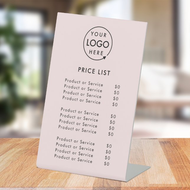 Logo Price List | Blush Pink Business Modern Pedestal Sign (A simple practical solution for presenting your products or services with clarity & style.)