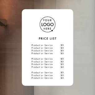 Logo Price List   Business Modern Minimalist White Window Cling