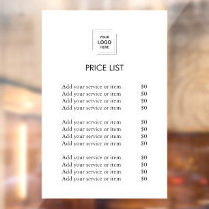 Logo Price List   Business Modern Minimalist White Window Cling