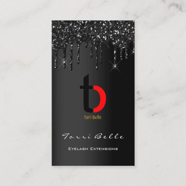 Logo Professional Black Drip Glitter Eyelash Gina Business Card (Front)
