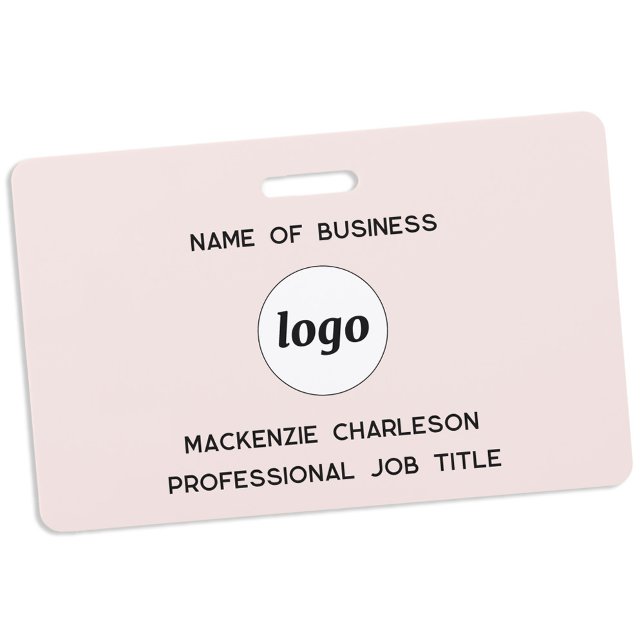 Logo Professional Business Blush Pink Name ID Badge (Simple logo with custom text business promotional branding professional staff name tag)