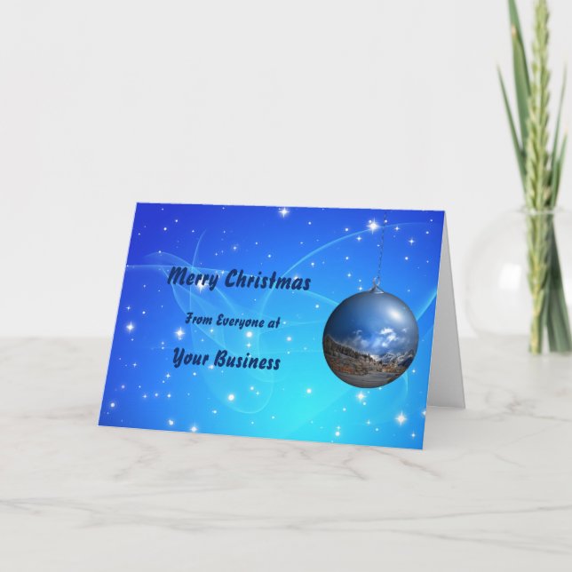 Logo Promo Business Blue Merry Christmas Holiday Card (Front)