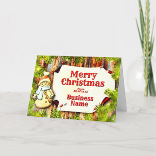 Logo Promo Business Pine Trees Snowman Christmas Holiday Card