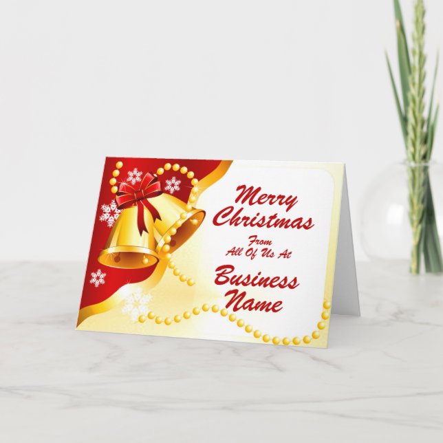 Logo Promo Business Red & Yellow Bells Christmas Holiday Card (Front)