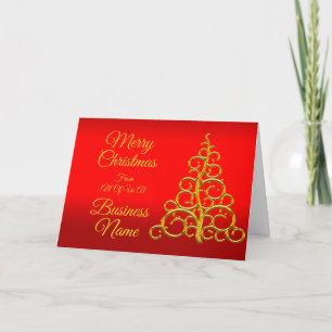 Logo Promo Business Red & Yellow Tree Christmas Holiday Card