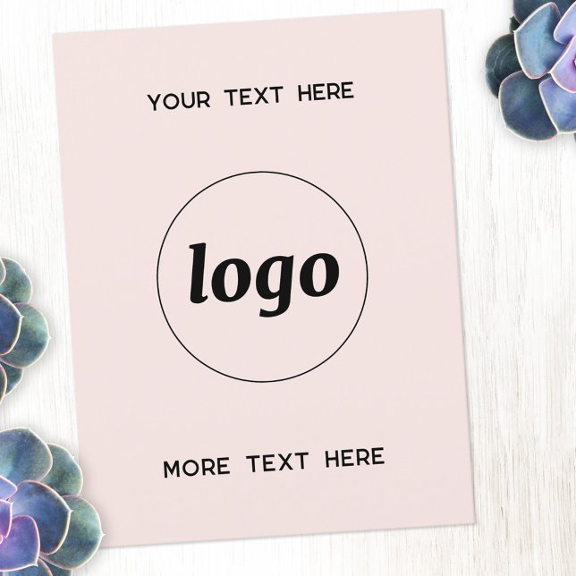 Logo Promotional Business Blush Pink Postcard (Logo with custom text business promotional postcard)