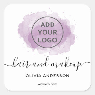 Logo purple brushstroke typography hair makeup  sq square sticker