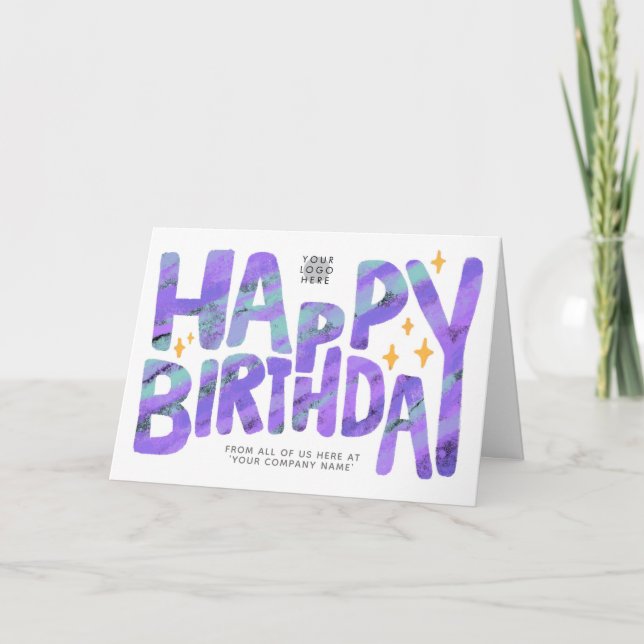 Logo Purple Fun Crayon Handwritten Stars Birthday Card (Front)