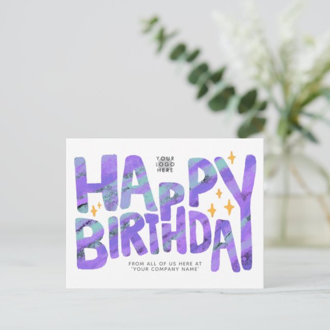 Logo Purple Fun Crayon Handwritten Stars Birthday Postcard (Standing Front)
