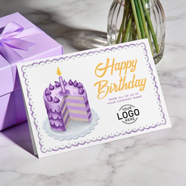 Logo Purple Grey Vintage Cake Business Birthday Card (Creator Uploaded)