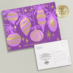 Logo Purple Pastel Decor White Business Gold Foil Holiday Postcard