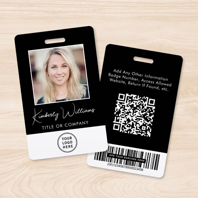 Logo QR Bar Codes Employee Black Photo ID Badge (Creator Uploaded)
