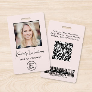 Logo QR Bar Codes Employee Pink Photo ID Badge