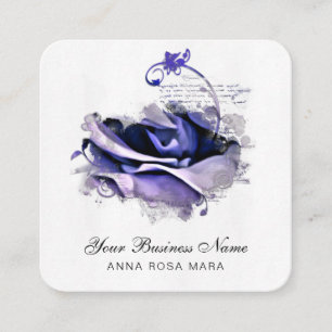 *~* Logo QR Blue Lavender Rose Floral Flower Square Business Card