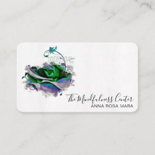 *~* Logo QR Blue Teal Rose Floral Flower Business Card