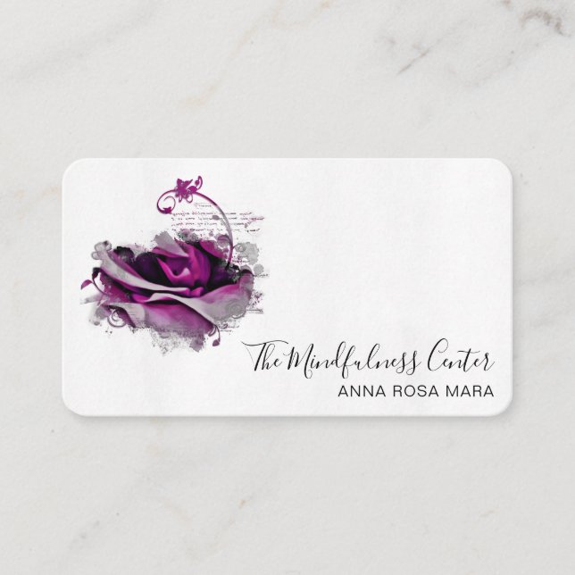*~* Logo QR Burgundy Rose Floral Flower Business Card (Front)