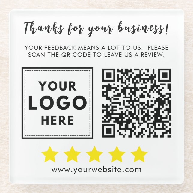 Logo QR business review professional Glass Coaster (Front)