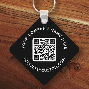 Logo, QR code and custom text double sided black Key Ring