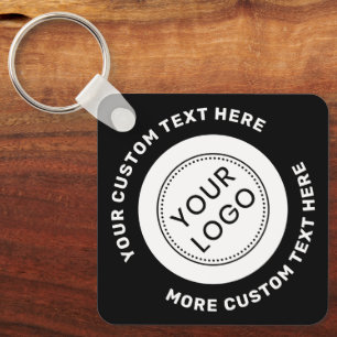 Logo, QR code and custom text double sided black Key Ring
