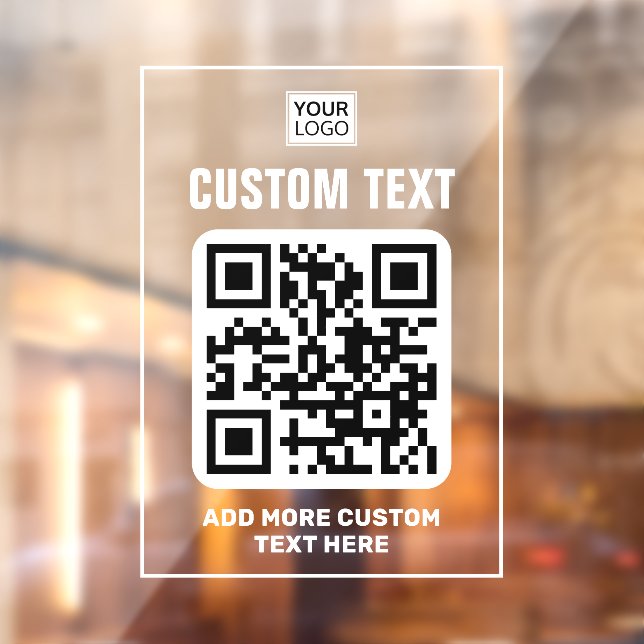 Logo, QR code and custom text white and clear Window Cling (Sheet 2)