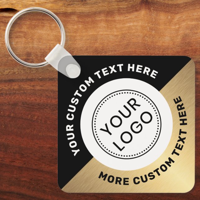 Logo QR code and text black golden gradient Key Ring (Front)