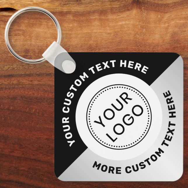Logo QR code and text black grey gradient Key Ring (Front)