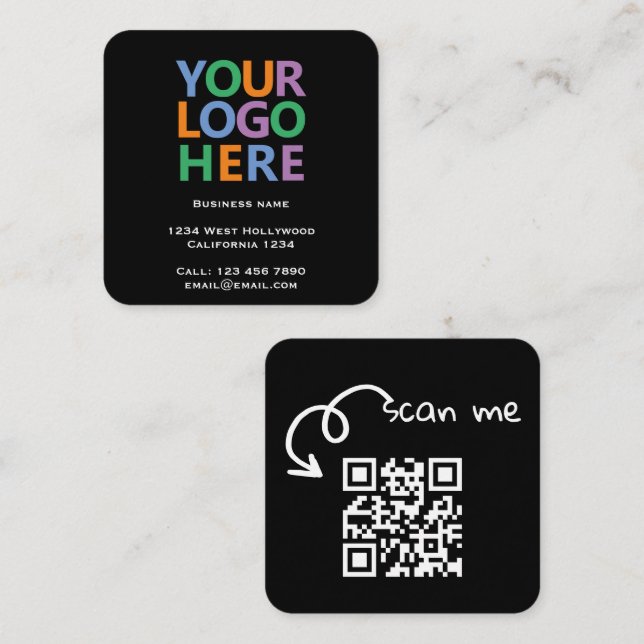 Logo QR Code and Text Custom Personalized Square Business Card (Front/Back)