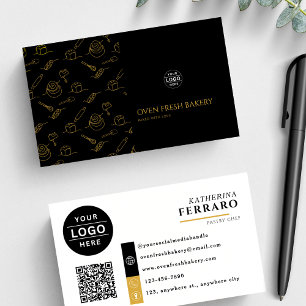 Logo QR Code Black Gold Bakery Business Card
