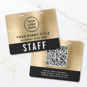 Logo QR Code Black Gold Event Access Pass ID Badge