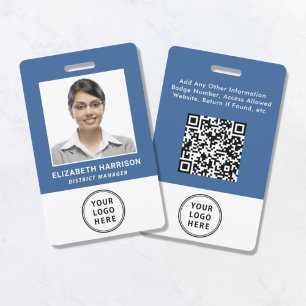 Logo QR Code Blue Employee Photo ID Badge