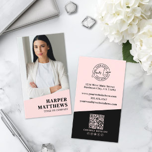 Logo QR Code Blush Pink Business Card
